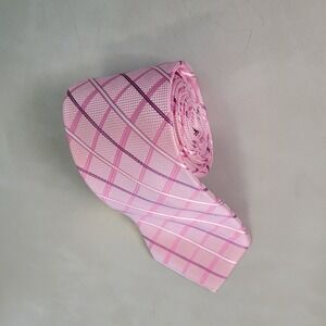 Jos A Bank Traveler Pink Plaid‎ 100% Silk Long 64" Stain Resistant Necktie NWOT